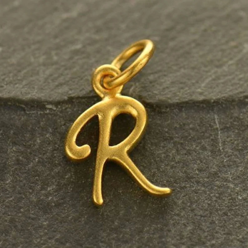24Kt Gold Plated Sterling Silver Initial Letter R Charm 12x7mm - 1pc