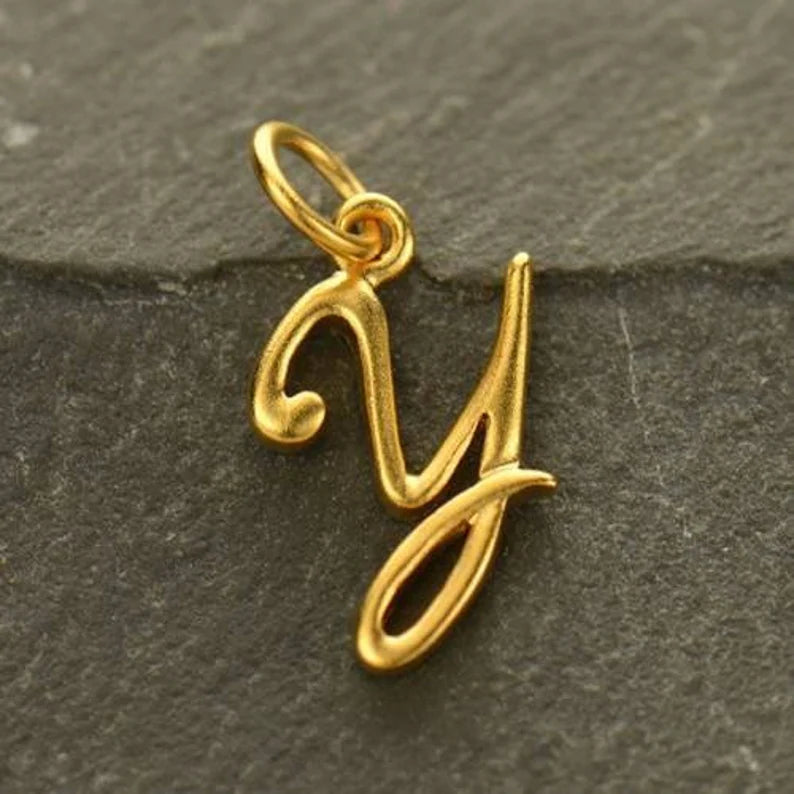 24Kt Gold Plated Sterling Silver Initial Letter Y Charm 12x7mm - 1pc