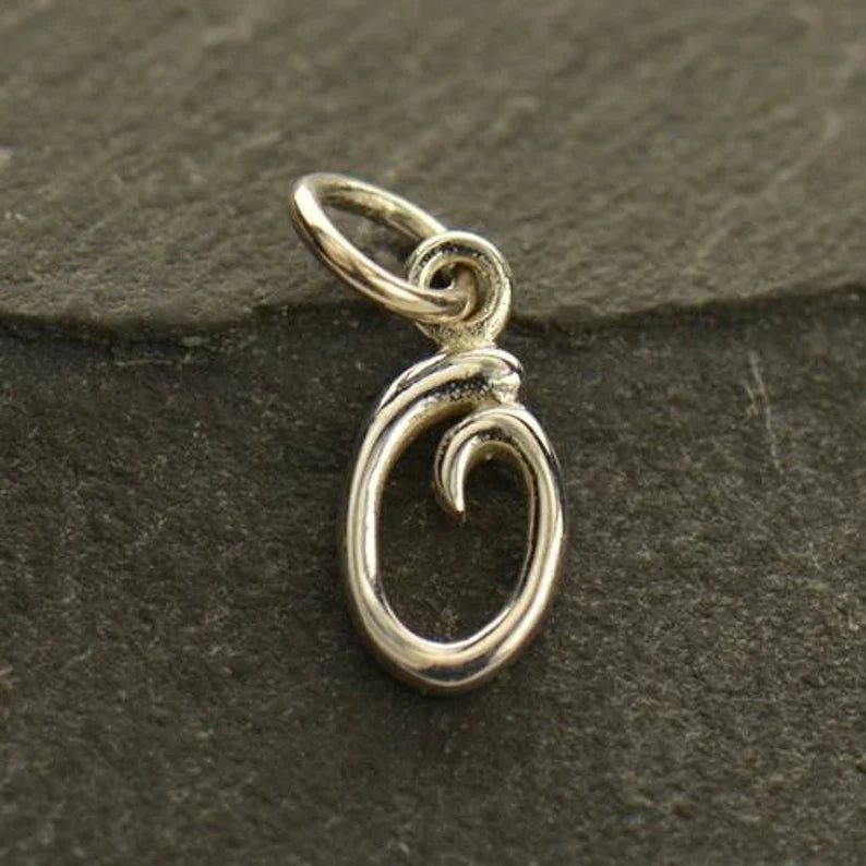 Sterling Silver Script Initial Letter O Charm 11x5mm - 1pc