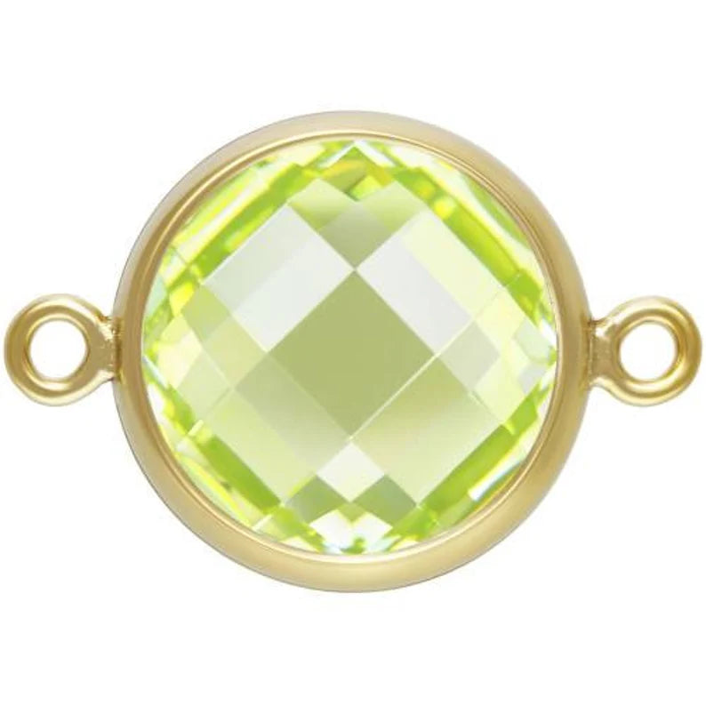 14Kt Gold Filled 8mm Checkerboard Lime 3A CZ Connector - 1pc