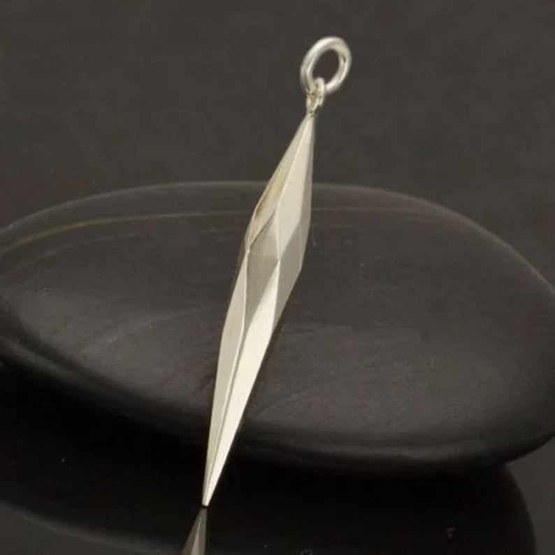 Large Faceted-Spike Charm Sterling Silver 40x5.5mm - 1pc