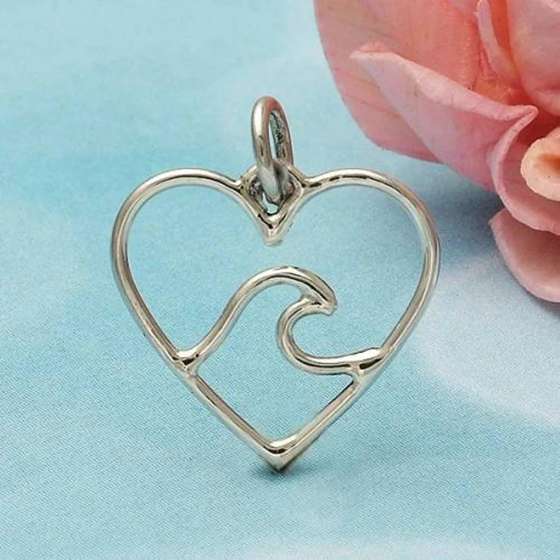 Heart Wave Wire Charm Sterling Silver 18x18mm -1pc