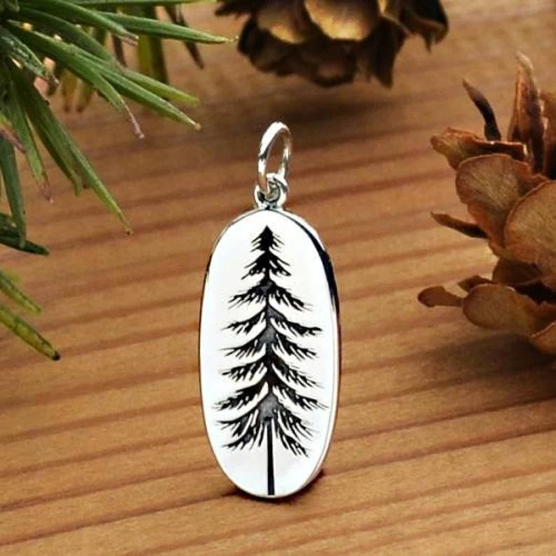 Pine Tree Oval Charm Sterling Silver 25x10mm - 1pc