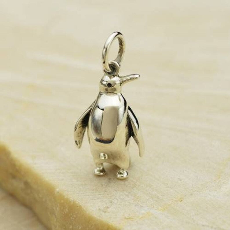 3D Penguin Charm Sterling Silver 19x9x5mm - 1pc