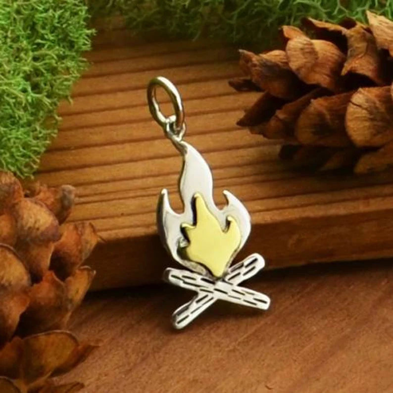 Campfire Charm Sterling Silver Bronze 22x9mm - 1pc