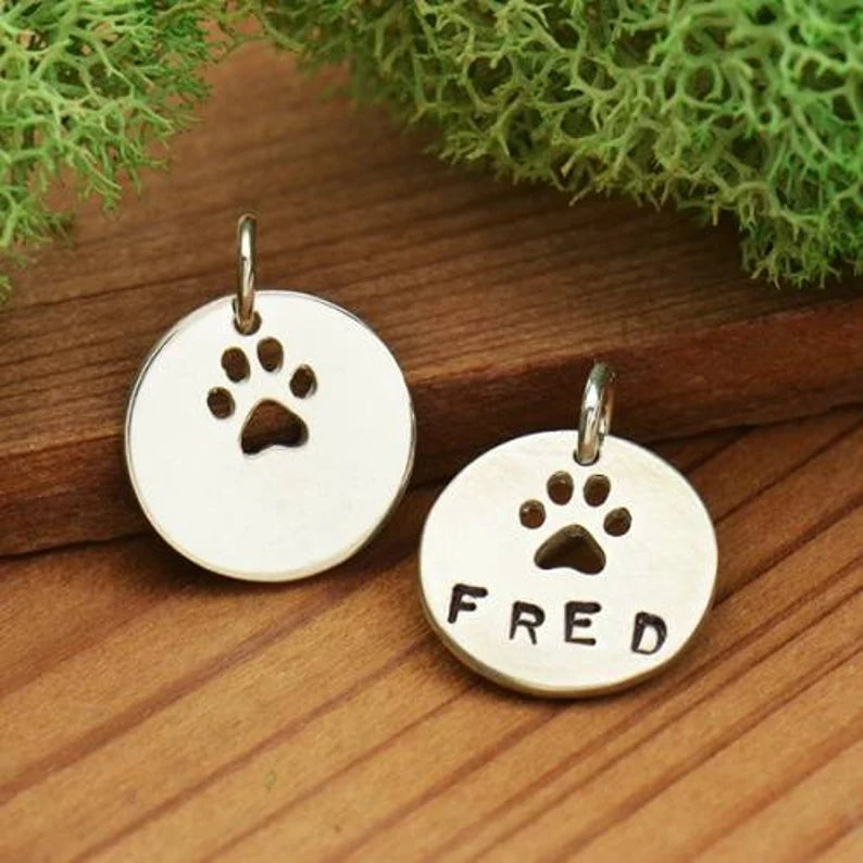 Pawprint-Cutout Circle Charm Sterling Silver 15x12.5mm - 1pc