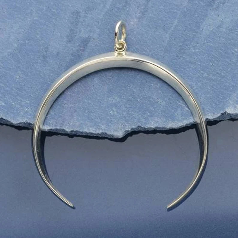Ridged Crescent-Moon Charm Sterling Silver 34x31mm - 1pc