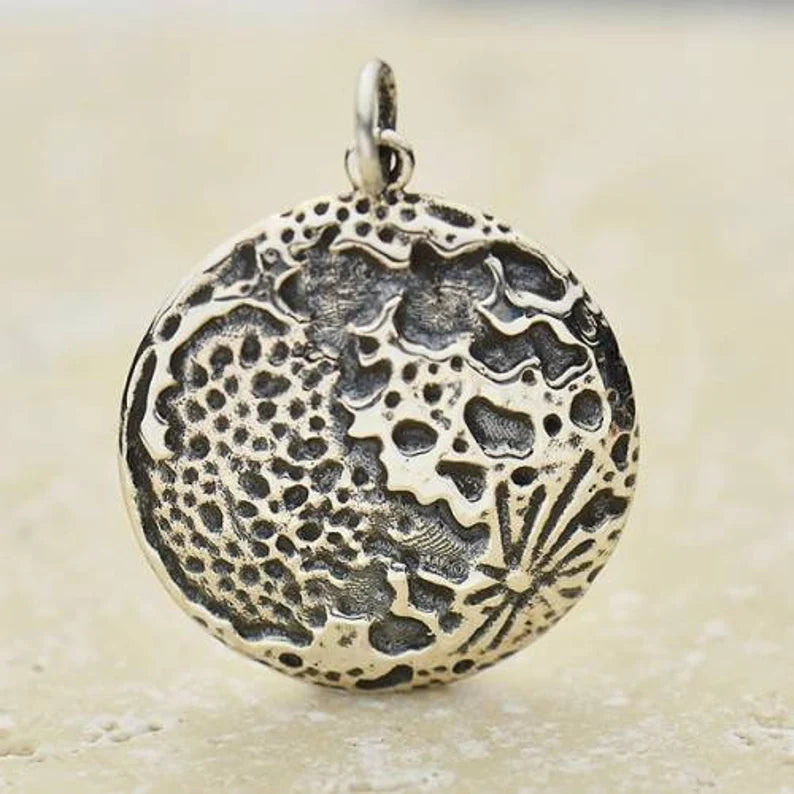 Textured Full-Moon Charm Sterling Silver 25x20mm - 1pc