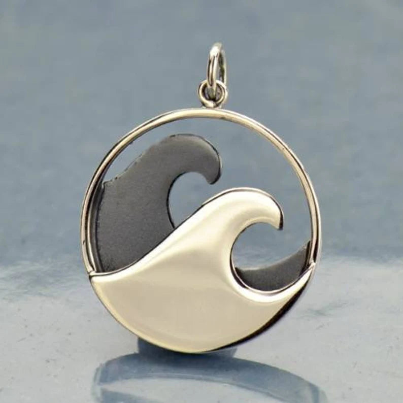 Double-Wave Charm Sterling Silver 26.5x20mm - 1pc