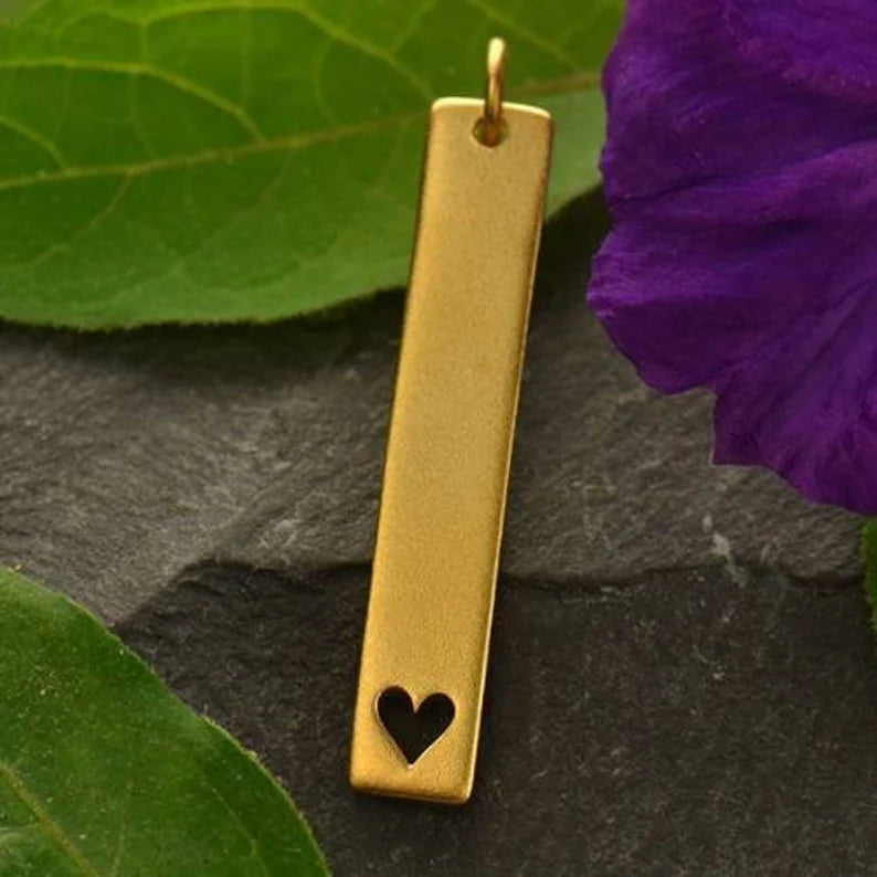 Long Stamping-Blank W/ Heart Cutout Satin 24K Gold Plated Sterling Silver 32.5x5mm - 1pc
