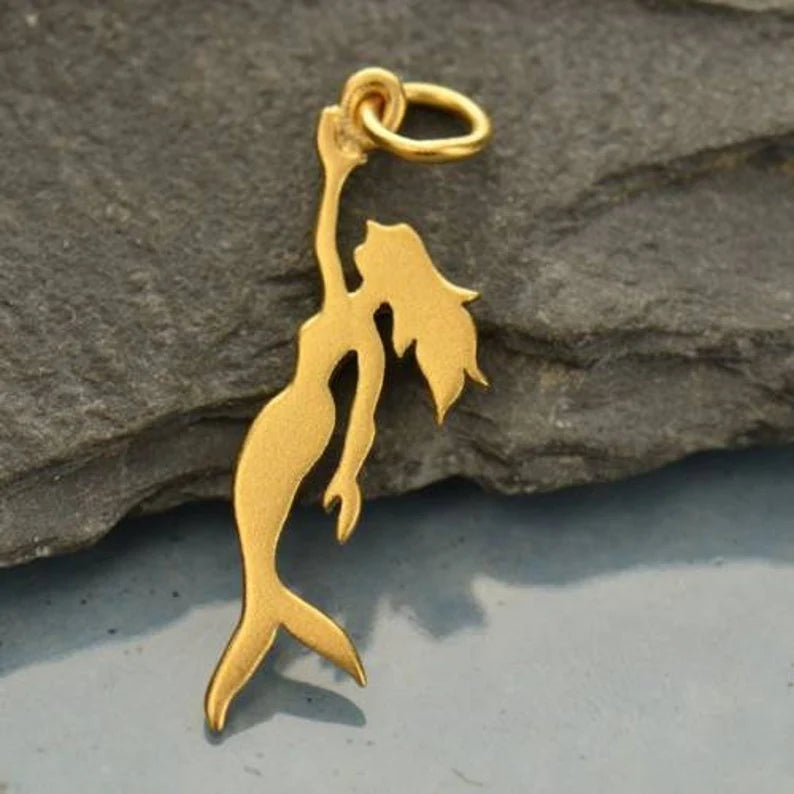 Mermaid Silhouette Charm 24Kt Gold Plated Sterling Silver 28.5x9.3mm - 1pc