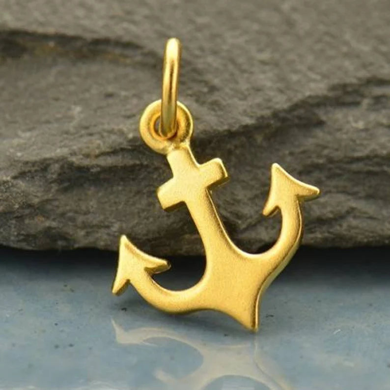 Anchor Silhouette Charm 24Kt Gold Plated Sterling Silver 16.5x11.5mm - 1pc