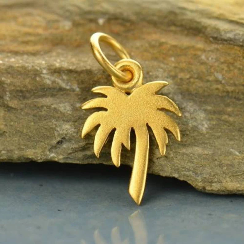24Kt Gold Plated Sterling Silver Cutout Palm Tree Charm 20x11.5mm - 1pc