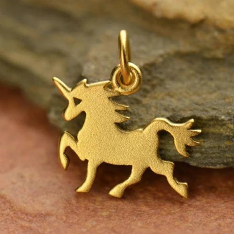 Unicorn Charm 24Kt Gold Plated Sterling Silver Satin 15.5x12.5mm - 1pc
