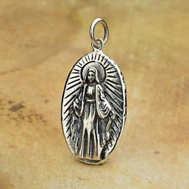 Virgin Mary Charm Sterling Silver 25x12mm - 1pc