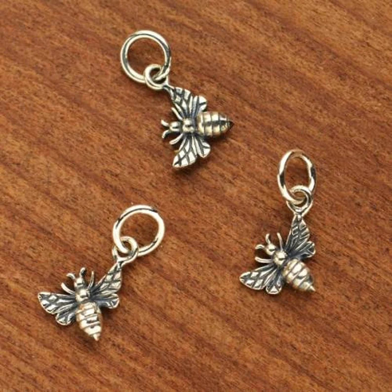 Tiny Honeybee Left-Facing Charm Sterling Silver 13x6.5mm - 1pc