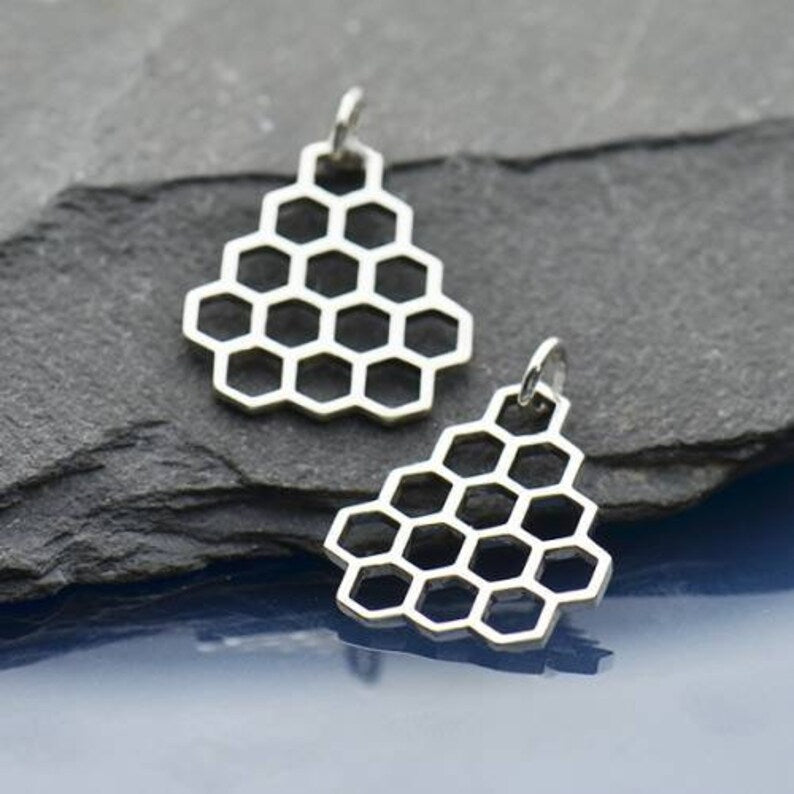 Honeycomb Openwork Charm Sterling Silver 20.5x15.5mm - 1pc