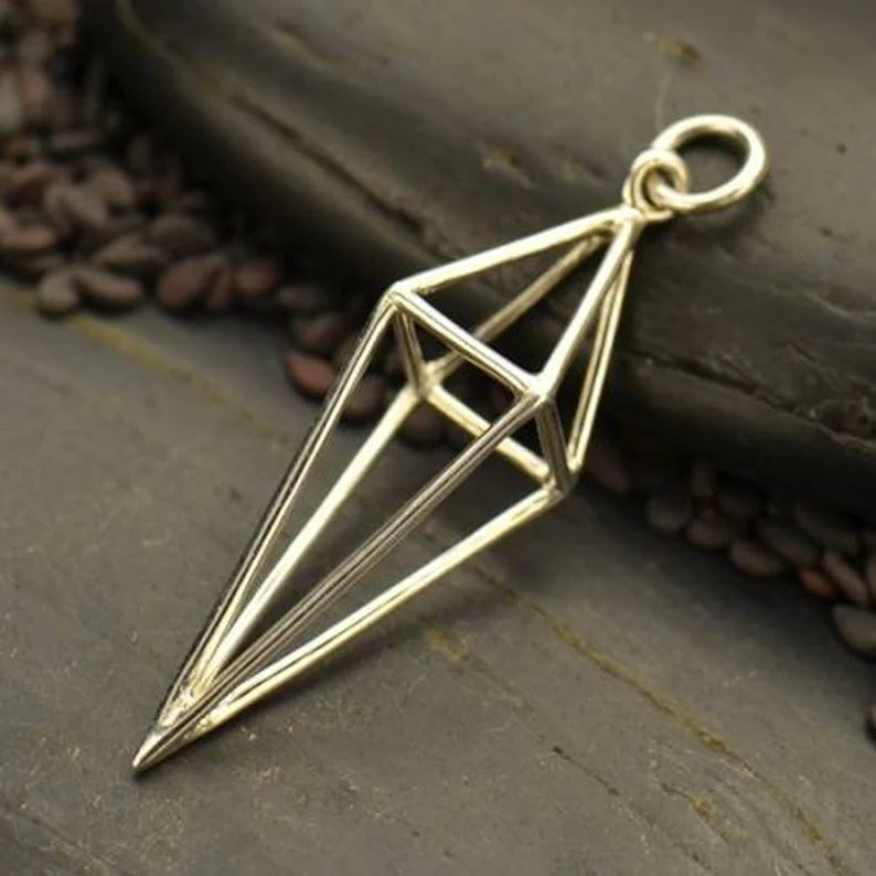 Cage-Kite 3D Pendant Sterling Silver 35.5x8.5mm - 1pc