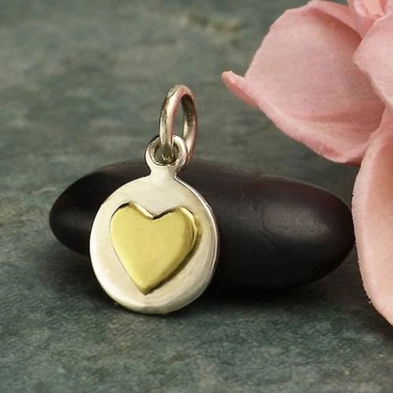 Small Single Heart Charm Sterling Silver Bronze 14x8mm - 1pc