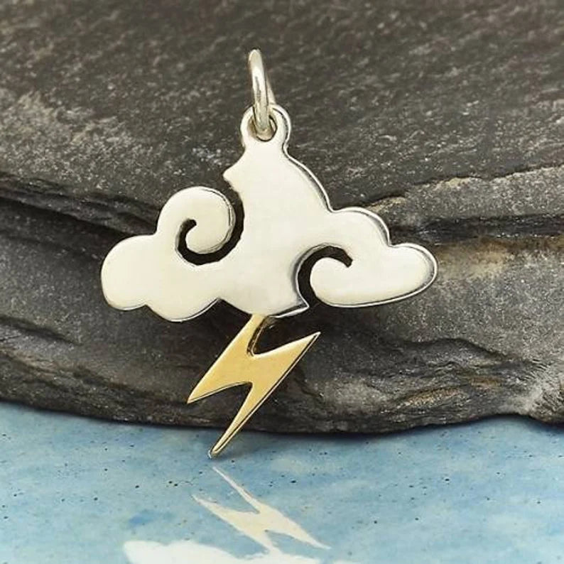 Cloud-And-Lightning Charm Sterling Silver Bronze 21x17mm - 1pc