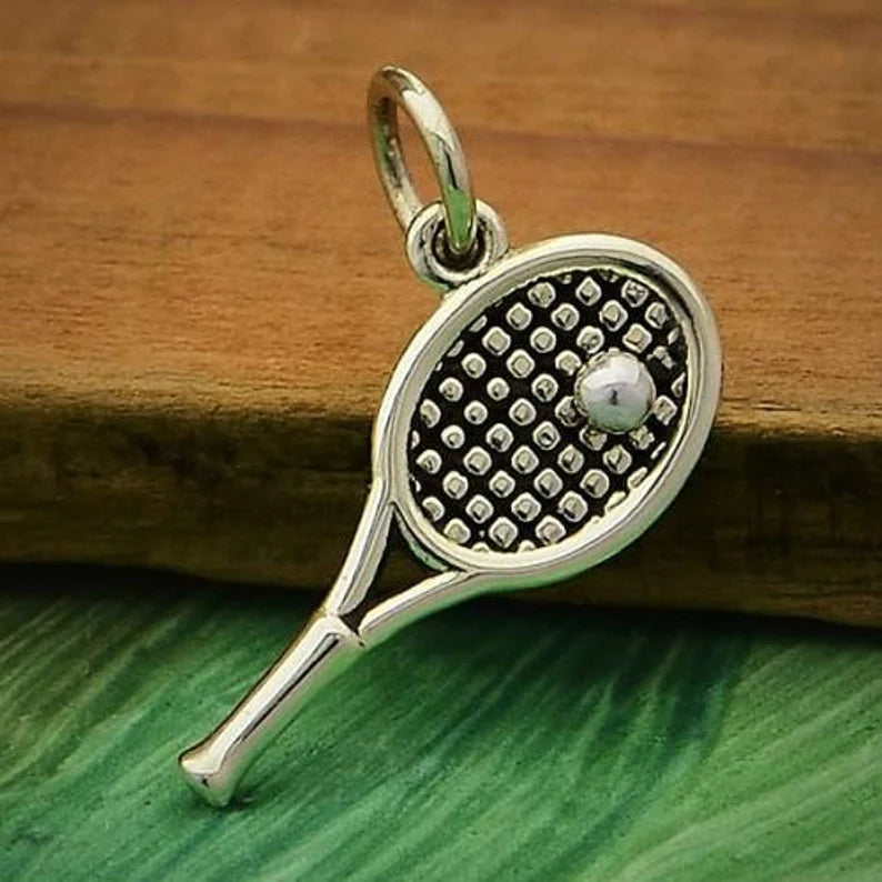 Sterling Silver Tennis Racket Charm with Tennis Ball 17x14mm - 1pc
