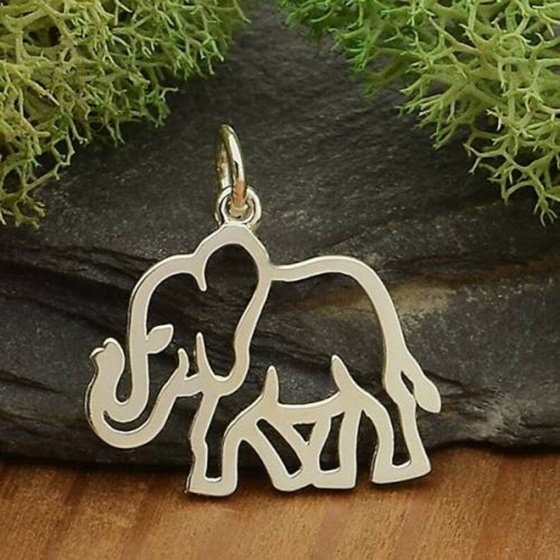 Sterling Silver Openwork Elephant Charm 20x19mm - 1pc