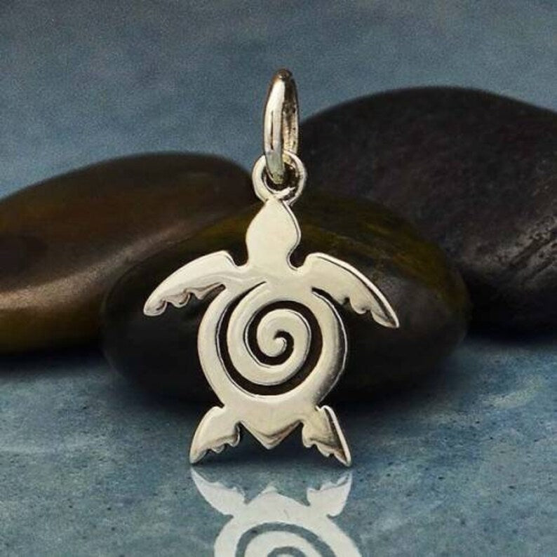 Sterling Silber Meeresschildkröte Charm mit Spirale 17x11mm - 1Stk 