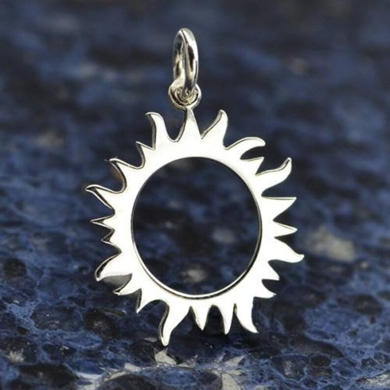Sterling Silver Eclipse Charm - Sun Charm 22x16.5mm - 1pc