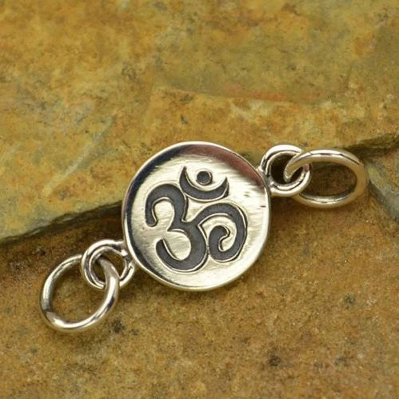 Sterling Silver Charm Links Om Etched on Disc 8x13mm - 1pc