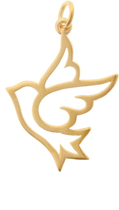 Large Peace Dove Charm Satin 24K Gold Plated Sterling Silver 28x19mm - 1pc