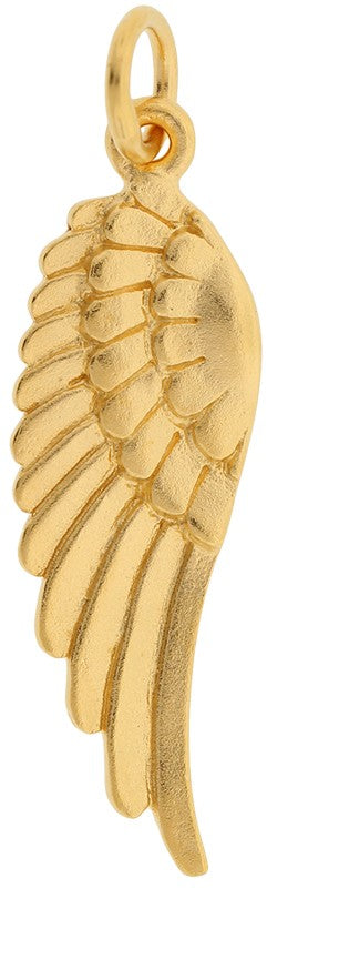 Medium Angel Wing Charm Satin 24K Gold Plated Sterling Silver 30x8mm - 1pc