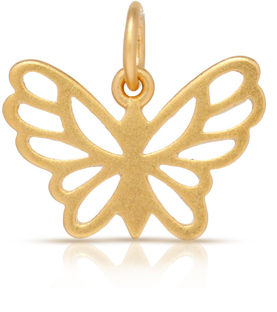 Openwork Butterfly Charm Satin 24K Gold Plated Sterling Silver 15x15mm  - 1pc