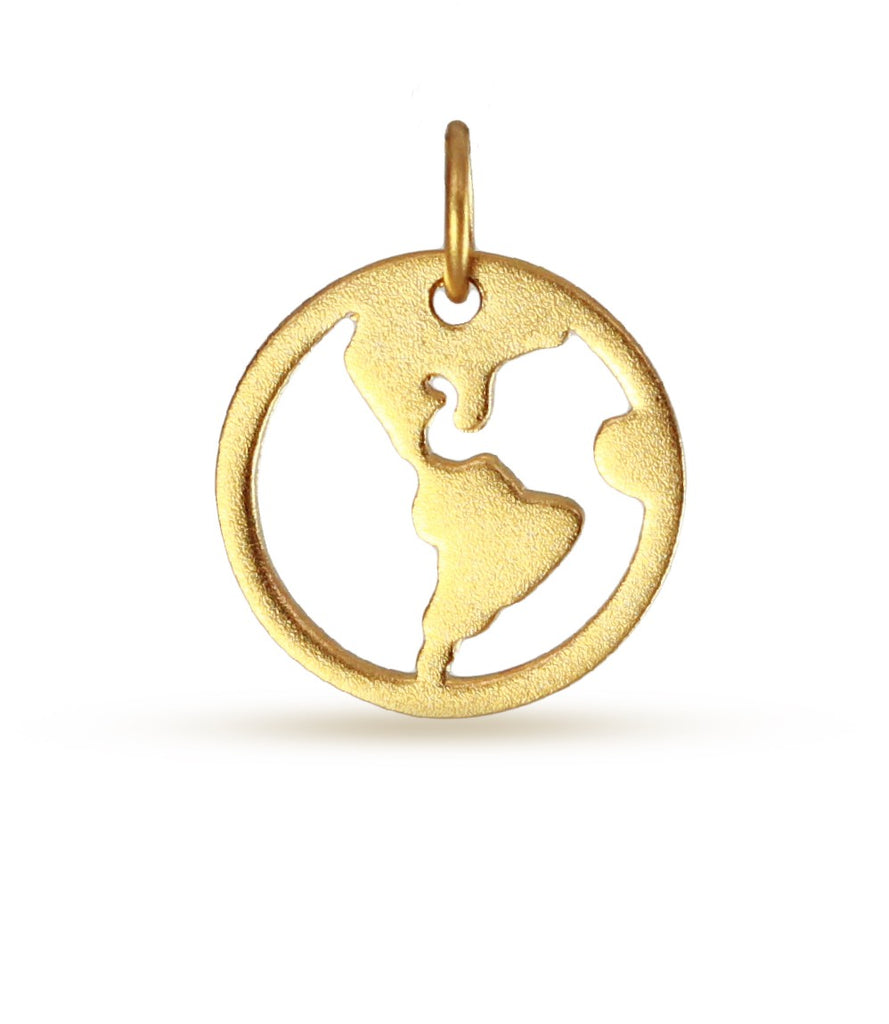 Satin 24K Gold Plated Sterling Silver Whole World Charm 12x12mm - 1pc