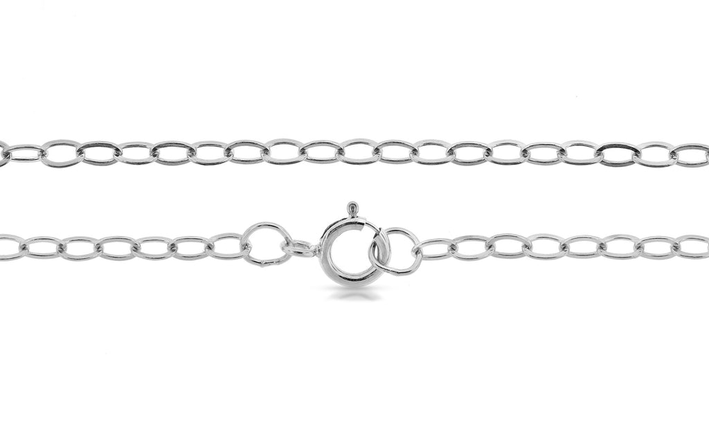 Sterling Silver 3x2.2mm Flat Cable Chain 16" with Spring Ring Clasp - 1pc