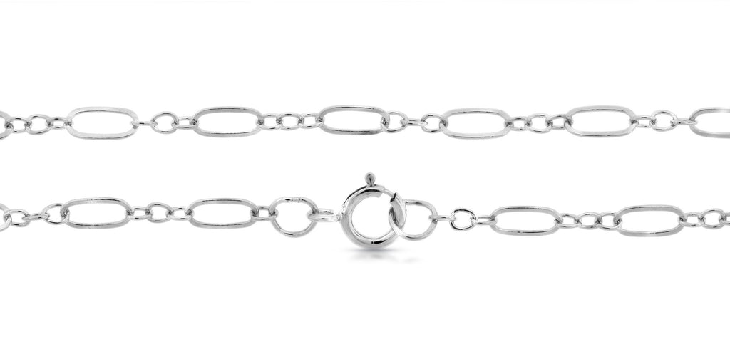 Sterling Silver 5.6x2.6mm Oval Long and Short Flat Cable Chain 16" with Spring Ring Clasp  - 1pc