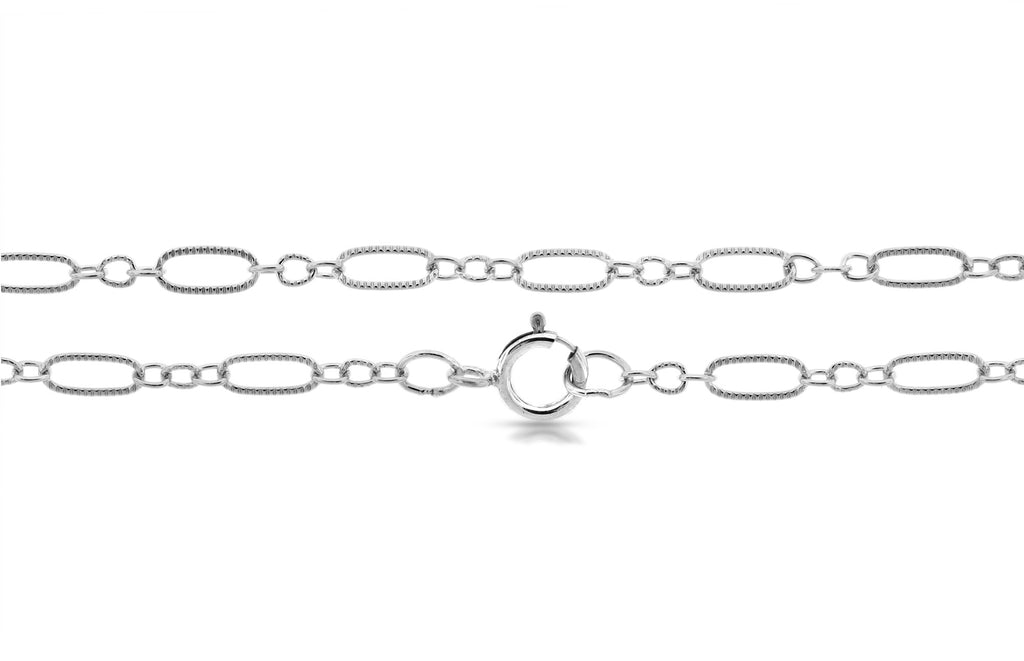 Sterling Silver 5.6x2.6mm Oval Long and Short Corrugated Cable Chain 16" W/ Spring Ring Clasp - 1pc