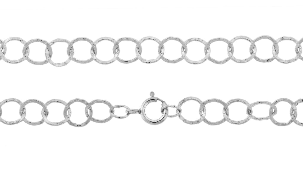 Sterling Silver 5mm Round Hammered Cable Chain 22" with Spring Ring Clasp - 1pc