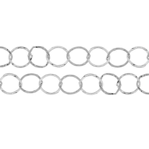 Sterling Silver 8mm Hammered and Flat Round Cable Chain - 5ft
