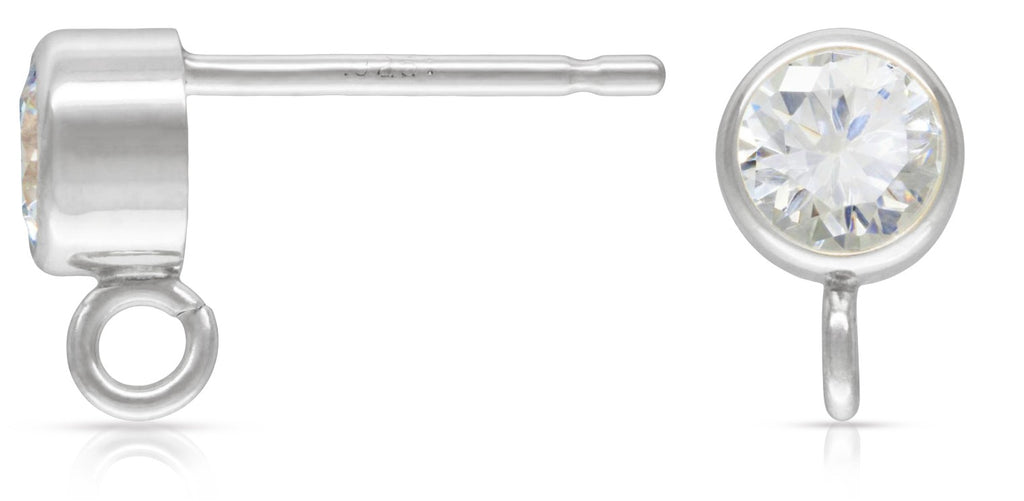 Sterling Silver Clear CZ Bezel Post Earring 4mm - 1 pair