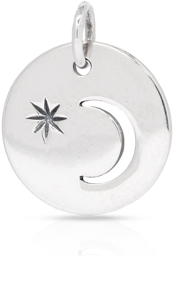 Sterling Silver Disc with Moon Cutout and Etched Star 15x12.5mm - 1pc
