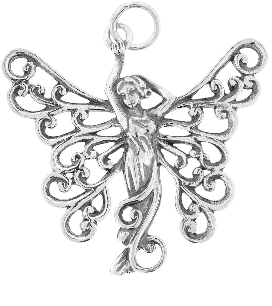 Sterling Silver Fairy Pendant 30.75x28.3mm - 1pc