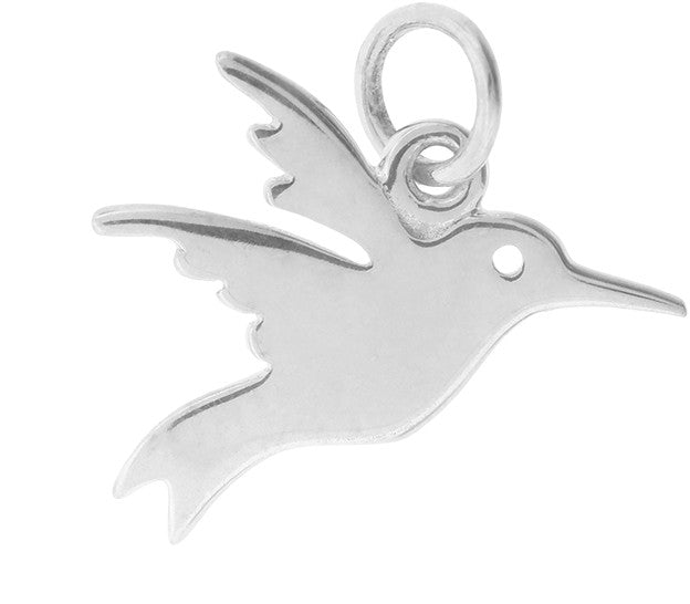 Sterling Silver Silhouetted Hummingbird Charm 16.8x16.2mm - 1pc