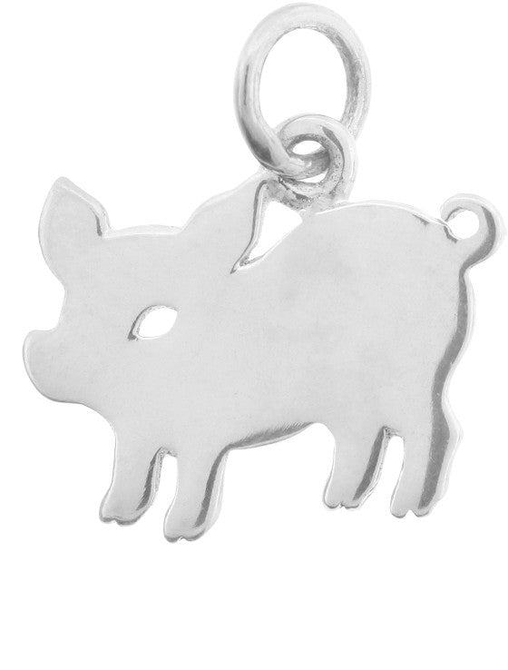 Sterling Silver Silhouetted Pig Charm 15x13mm - 1pc