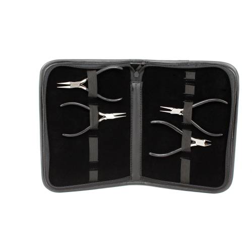Super-Fine Plier Set with Black Leatherette Carry Case - 4 pairs