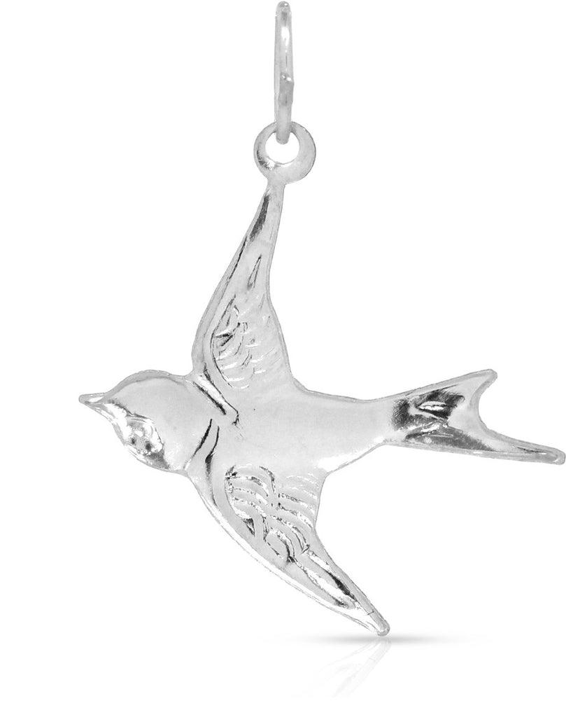 Swallow Charm Stamped Sterling Silver 23x18x.65mm - 5 pcs