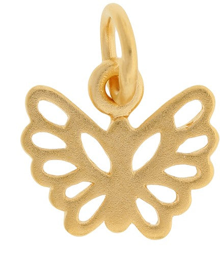 Tiny Butterfly Charm 24Kt Gold Plated Sterling Silver 10x8mm Satin - 1pc