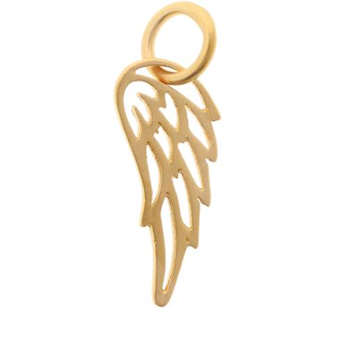 Tiny Openwork Wing Charm 24Kt Gold Plated Sterling Silver 15x6mm - 1 pc